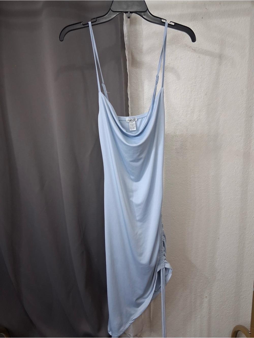 This is a Rue21 light blue satin cowl neck mini dress